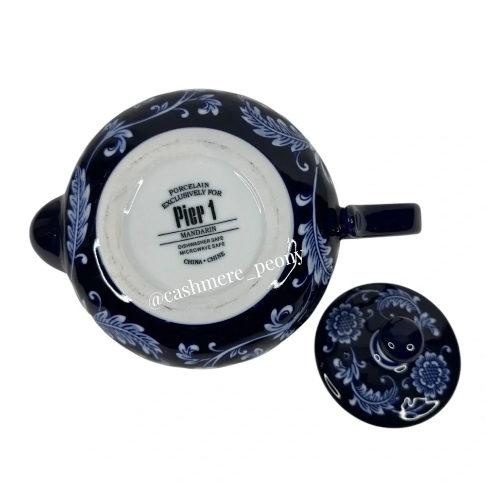 Pier 1 Cobalt Blue Mandarin Floral Tea Set - Tea Pot and 4 Cups